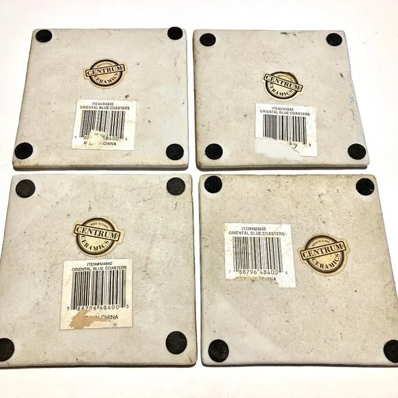 Set of 4 Vintage Blue + White Ceramic Tiles - Picture 2 of 9